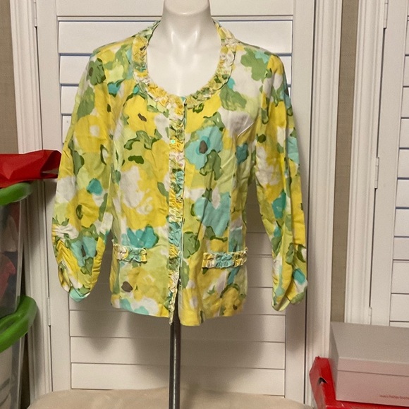 Ruby Rd. Floral Blazer - Yellow, Green, White - Picture 1 of 8